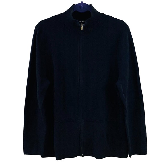 Womens XL 18-20 Lands End Cardigan Sweater Full Zip Black Knit Mock Neck - Picture 1 of 7